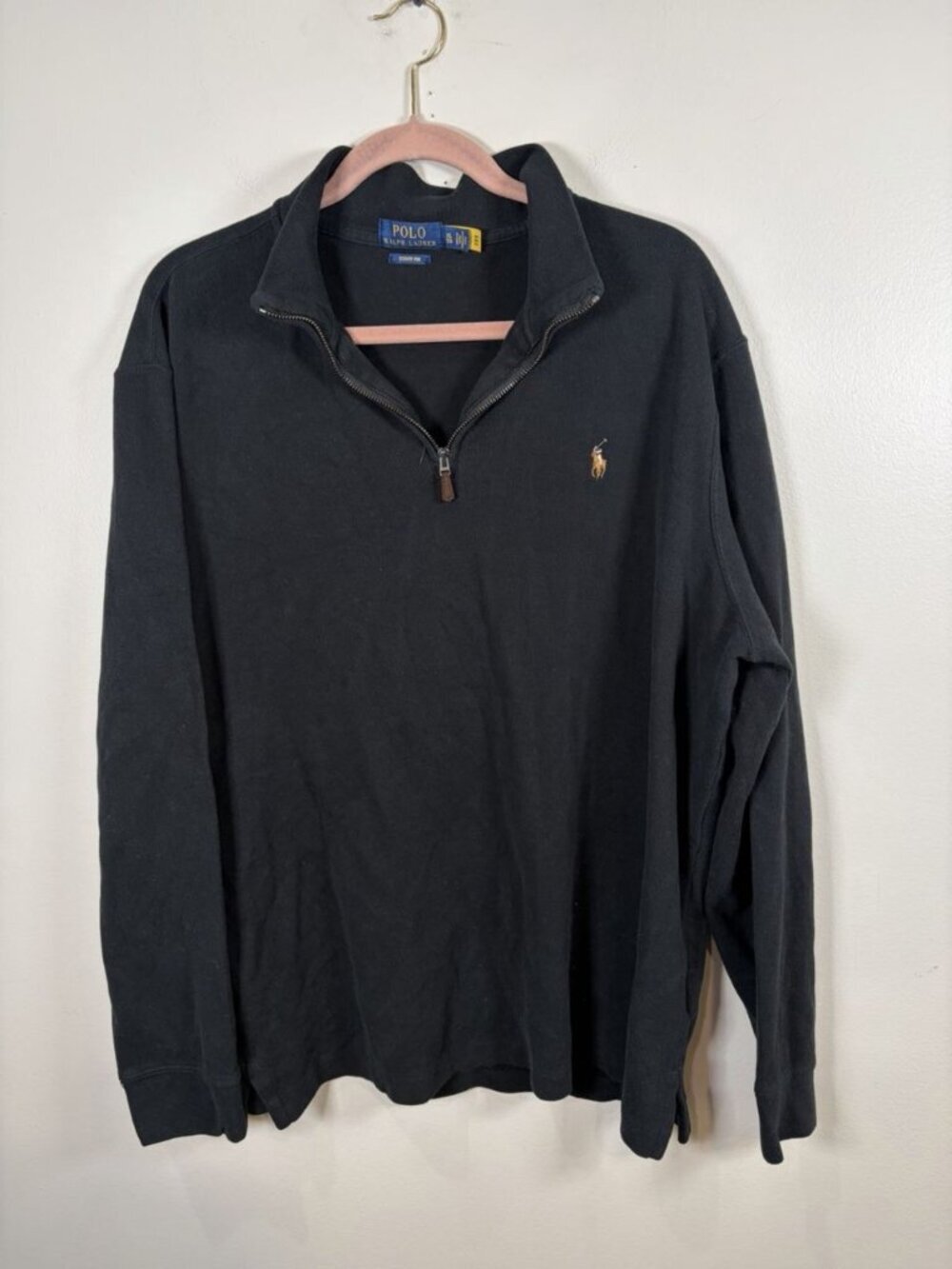 Polo Ralph Lauren Estate Rib Quarter Zip Size XL Black Pullover Sweater